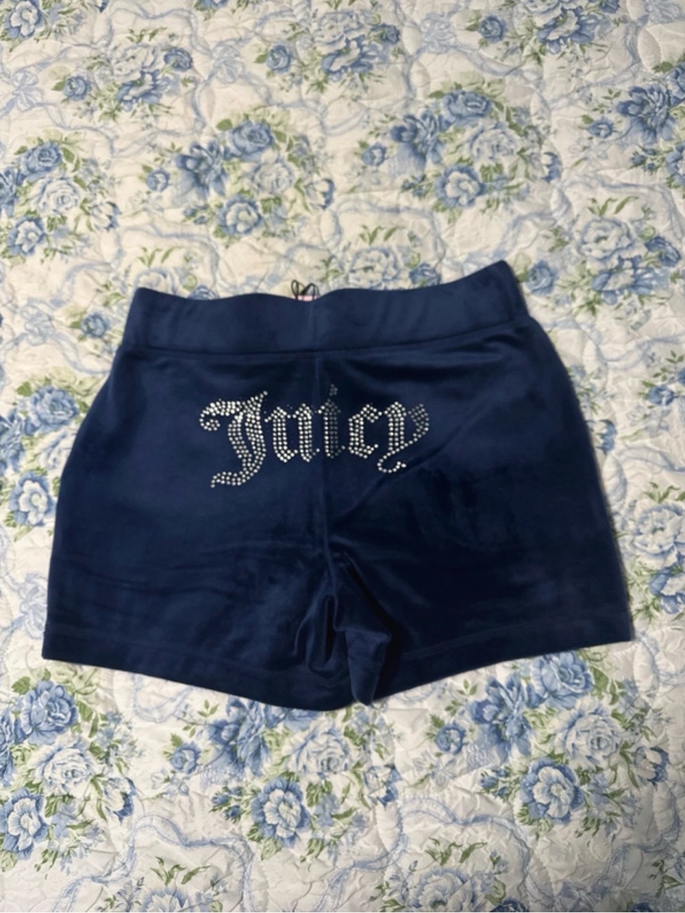 Juicy Couture Navy Velour Shorts with Rhinestone Juicy Script